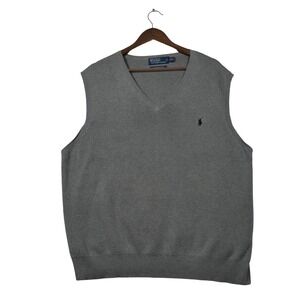 Polo Ralph Lauren XXL Pima Cotton Sweater Vest Gray V-Neck Blue Pony Preppy Golf